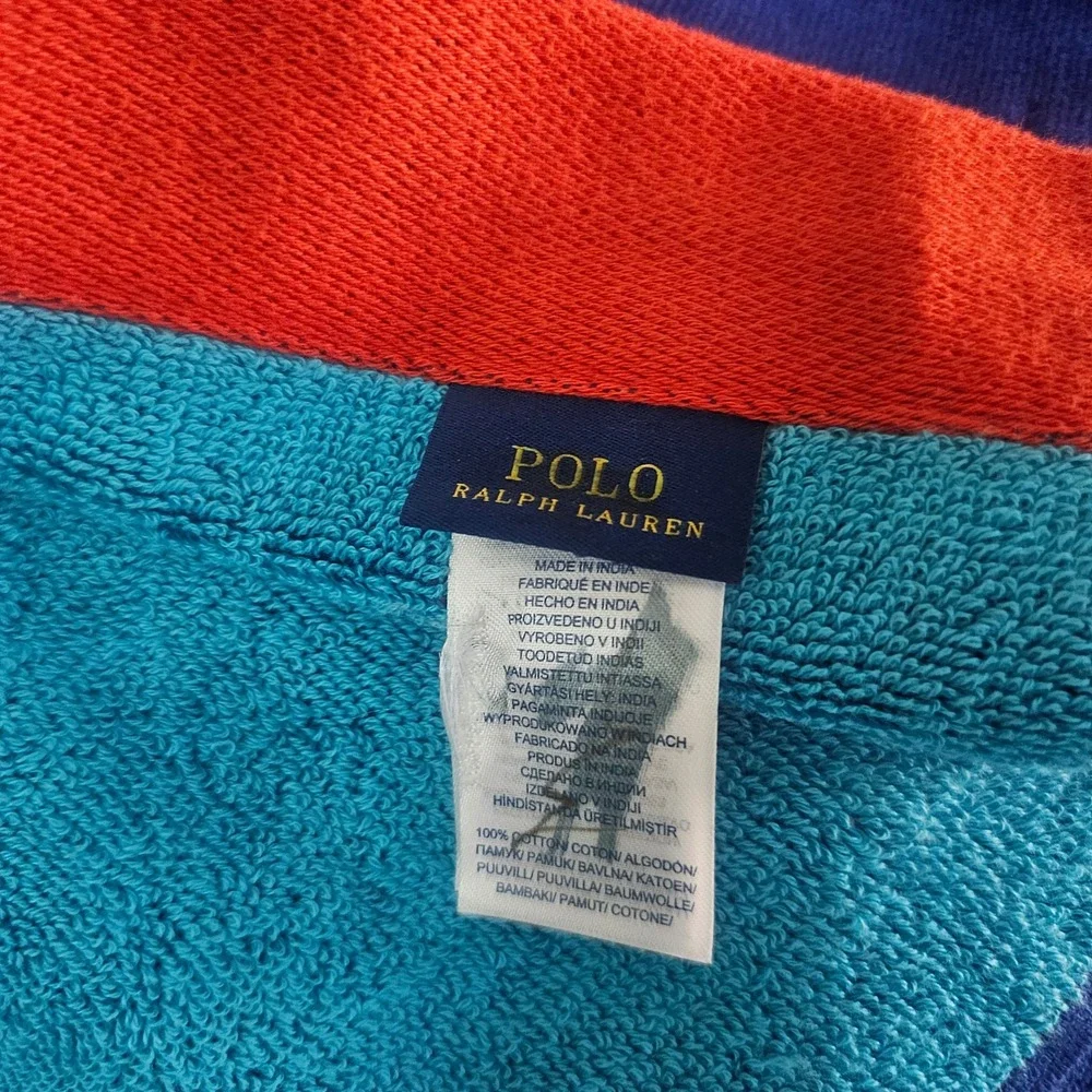 Polo Ralph Lauren Big Pony Navy Blue Turquoise Orange Cotton Velour Beach Towel